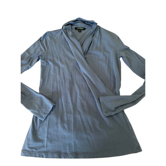 Lauren Ralph Lauren Blue Knit Surplice Top Size Small Elegant Classic Office - Picture 3 of 7